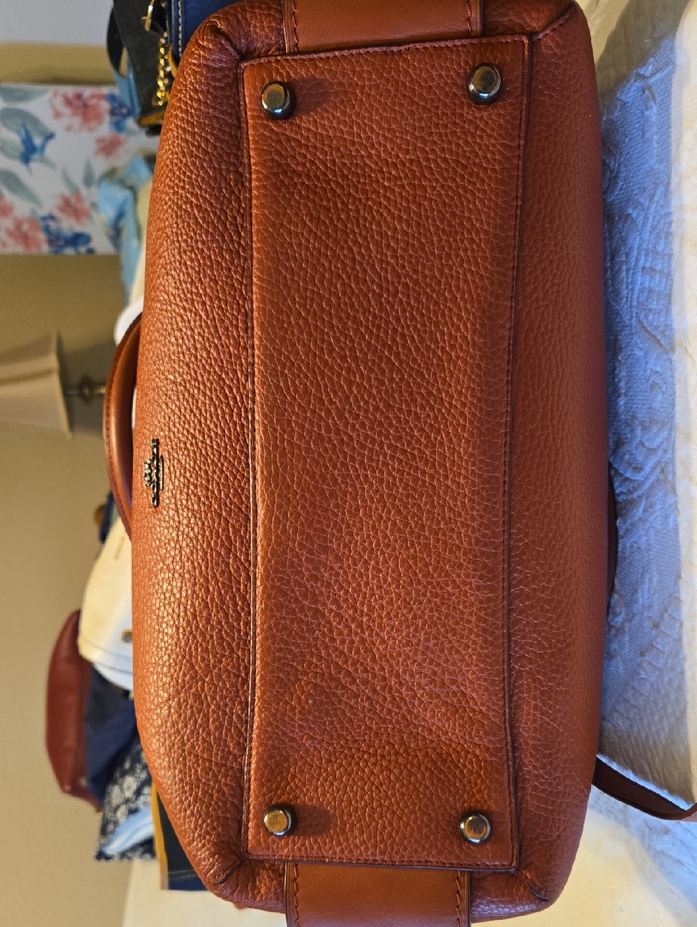 Coach Pebbled Leather Satchel in Cognac Orange - Picture 14 of 16